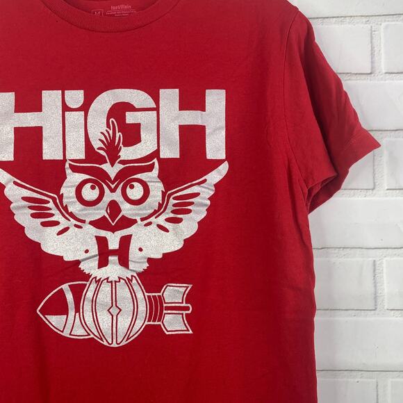 Tee Villain tshirt High Owl school mascot parody ironic stoner humor red medium - Picture 1 of 5